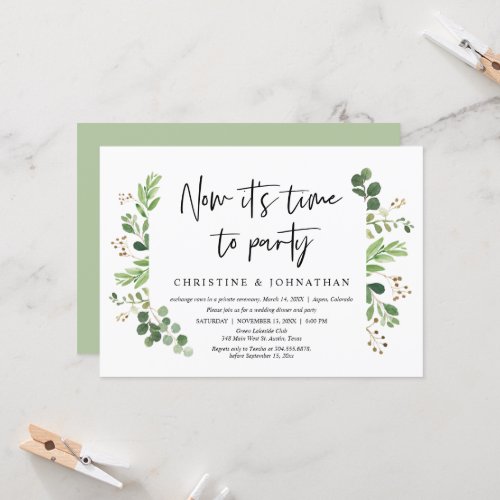 Now its time to party Wedding Elopement Party Invitation