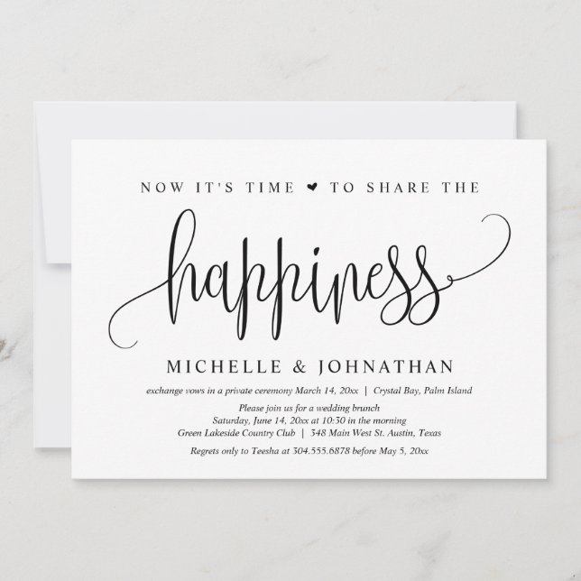 Now it's time to share the happiness, Elopement Invitation (Front)