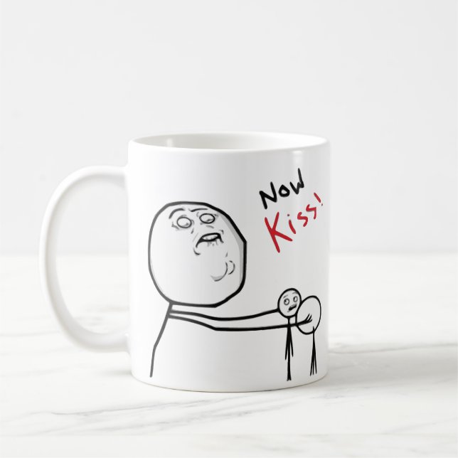 Now Kiss Rage Face Comic Meme Coffee Mug (Left)