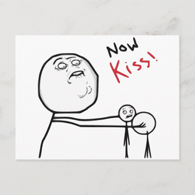 Now Kiss Rage Face Comic Meme Postcard (Front)