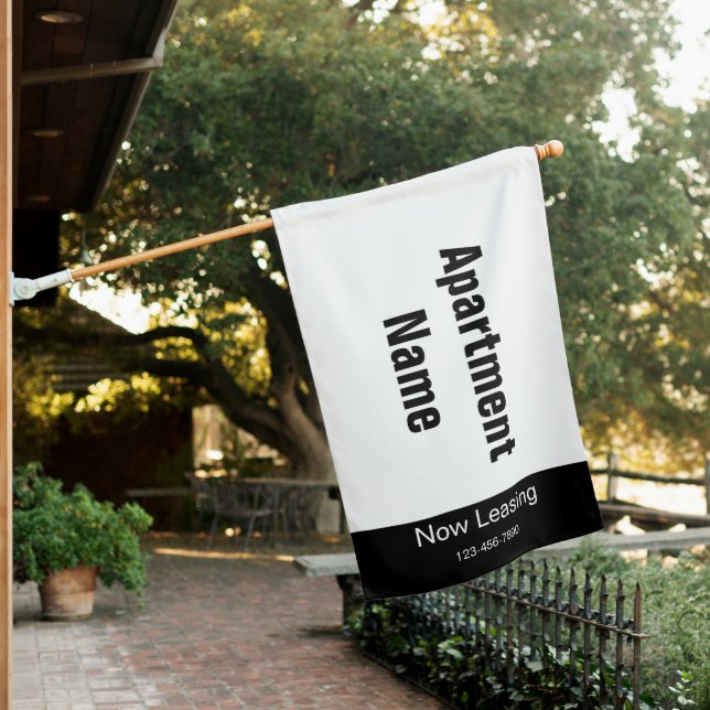 Now Leasing Apartment Name Phone No. Black White House Flag (In SItu)