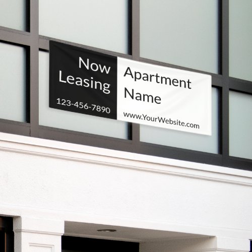 Now Leasing Black and White Apartment Name  Phone Banner