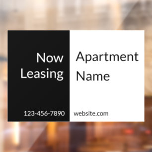 Now Leasing Black and White Apartment Name & Phone Window Cling