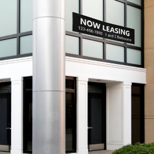 Now Leasing Black and White Apartment Rental Phone Banner