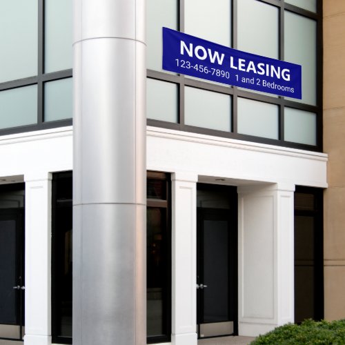 Now Leasing Blue and White Apartment Rental Phone Banner
