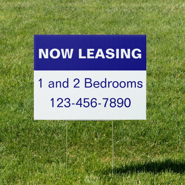 Now Leasing Blue and White Apartments for Rent Sign (Insitu)