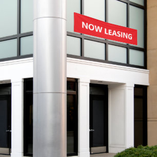 Now Leasing Bright Red and White Apartment Rental Banner
