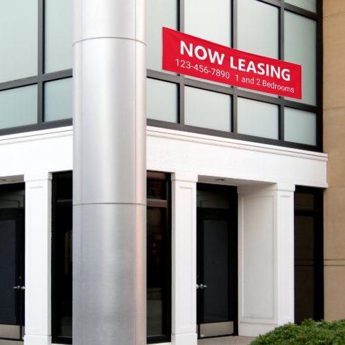 Now Leasing Red and White Apartment Rental Phone Banner