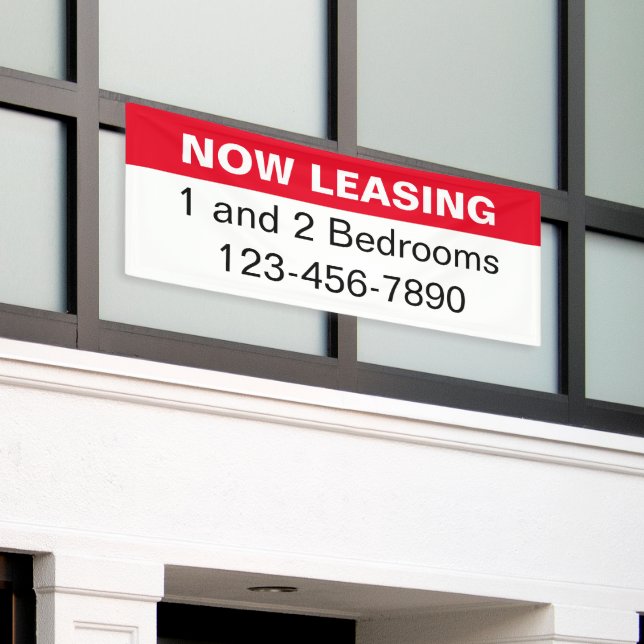 Now Leasing Red Black & White Apartments for Rent Banner (Outside Building)