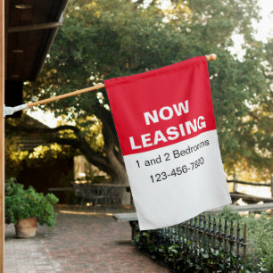 Now Leasing Red Black & White Apartments for Rent House Flag