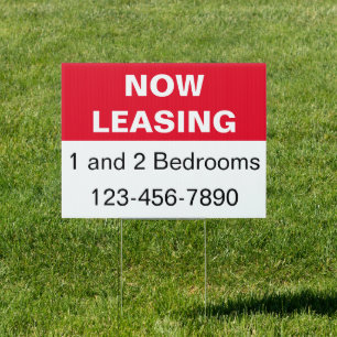 Now Leasing Red Black & White Apartments for Rent Sign