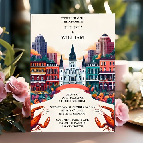 Now Lobster Beach Ocean Summer New Orleans Wedding Invitation