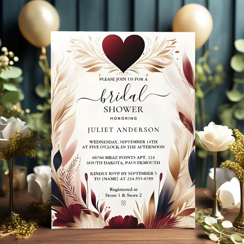 Now Maroon Traditional Fall Burgundy Bridal Shower Invitation