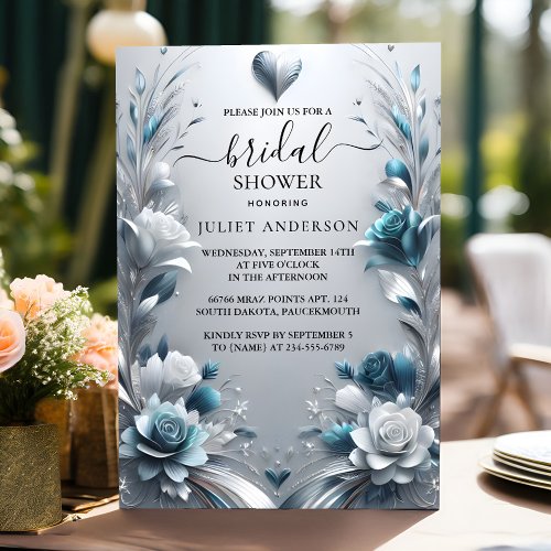 Now Metal Glam Shiny High End Silver Bridal Shower Invitation