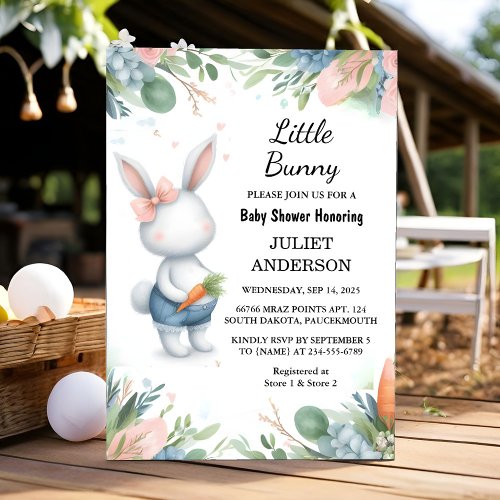 Now Mom to be Ear Hop Blue Some Bunny Baby Shower Invitation