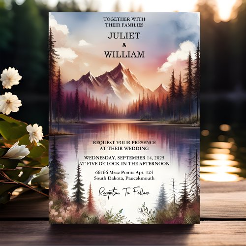 Now Mountain Lakeside Forest Outdoor Lake Wedding Invitation