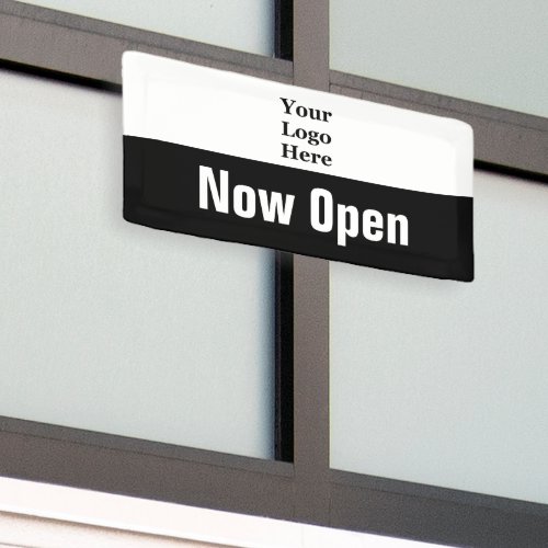 Now Open Black and White Business Your Logo Here Banner