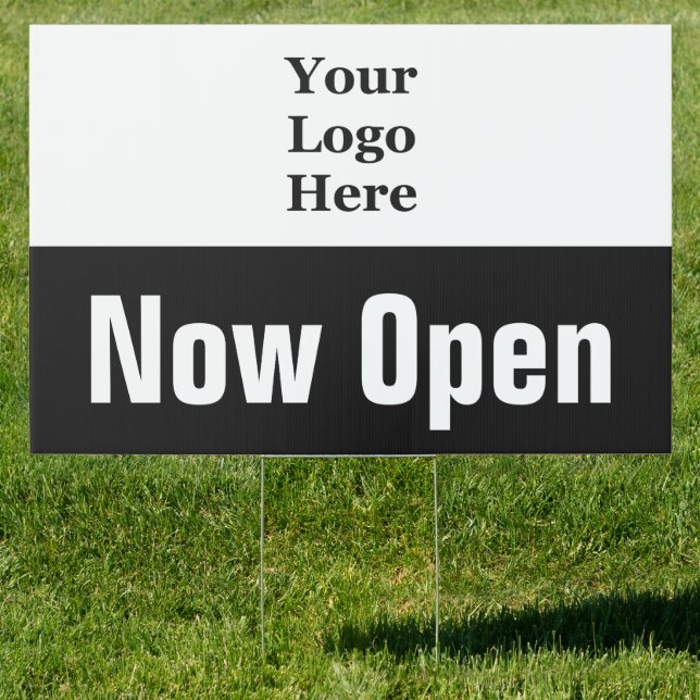 Now Open Black and White Your Logo Here Template Sign (Insitu)