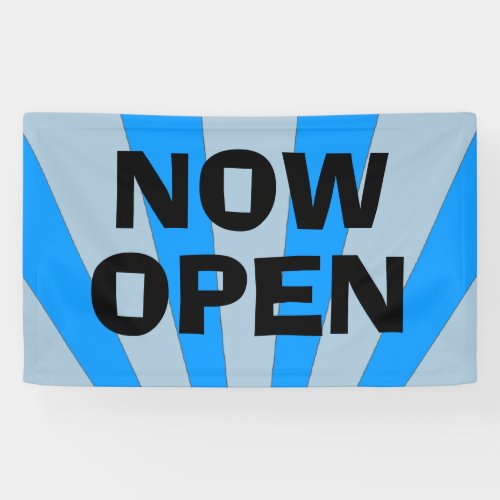 Now Open blue black banner sign