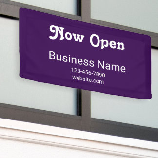 Now Open Business Name Phone Website Purple Banner