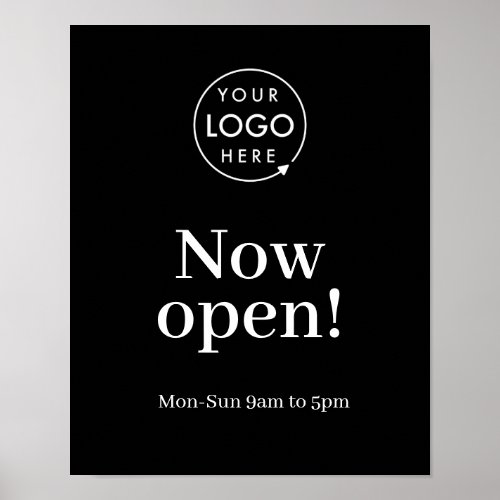 Now Open  Business Opening Times Logo Black Poster