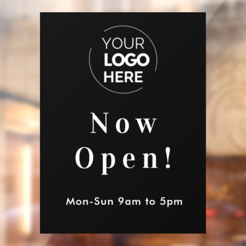 Now Open  Business Opening Times Logo Black Window Cling