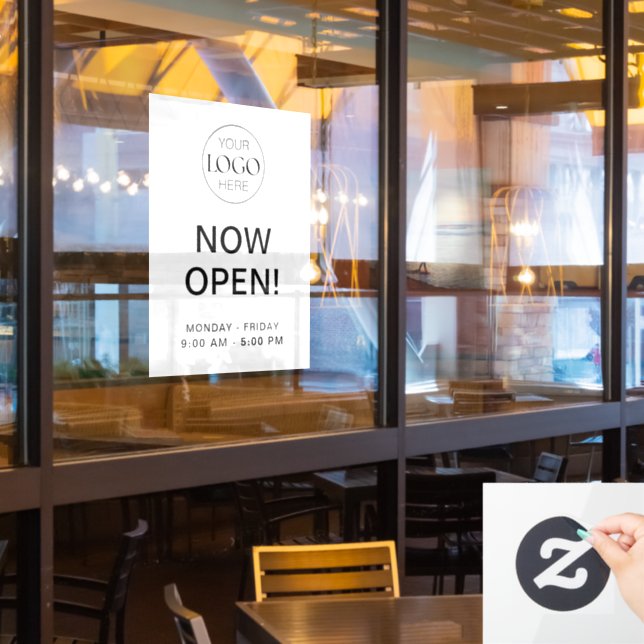 Now Open | Business Opening Times With Logo Window Cling (Restaurant Window)