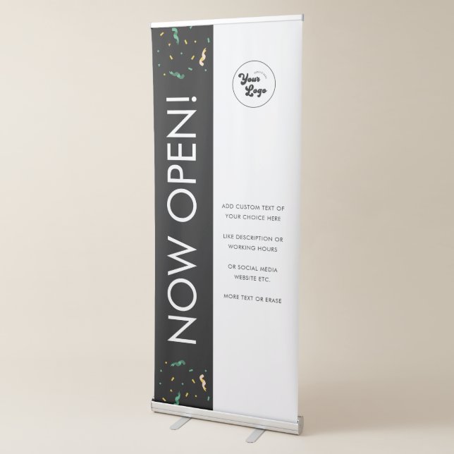 Now Open Confetti & Custom Business Logo Text Retractable Banner (3/4)