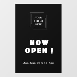 Now Open   Custom Business Hours Black Wall Decal