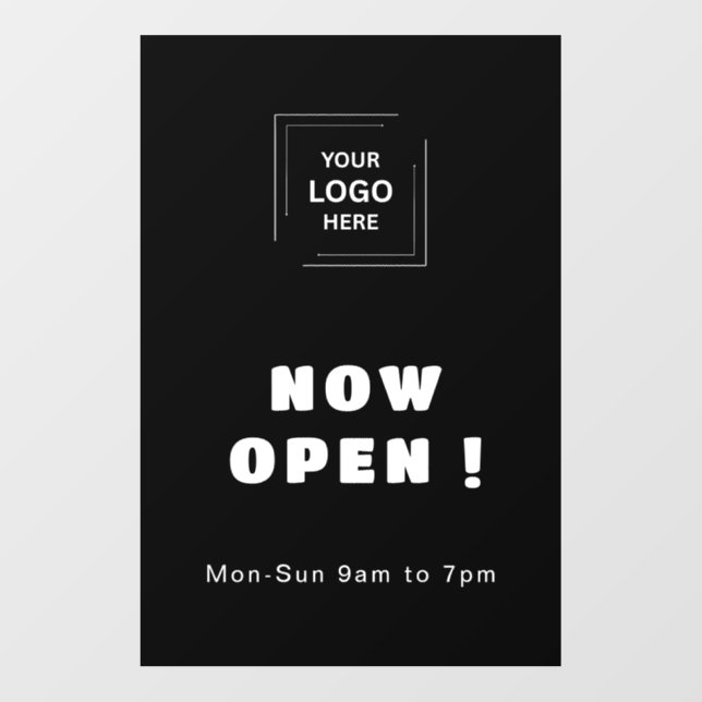 Now Open | Custom Business Hours Black Wall Decal (Front)