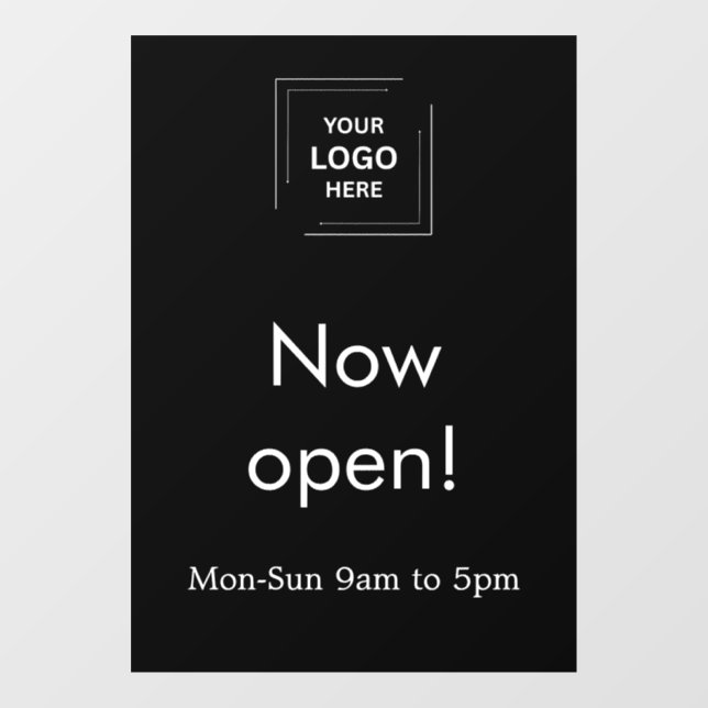 Now Open | Custom Business Hours Logo Window Cling (Sheet)