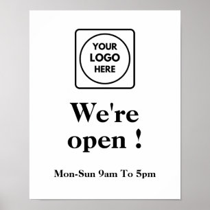Now Open Custom Business Logo Opening Hours Poster