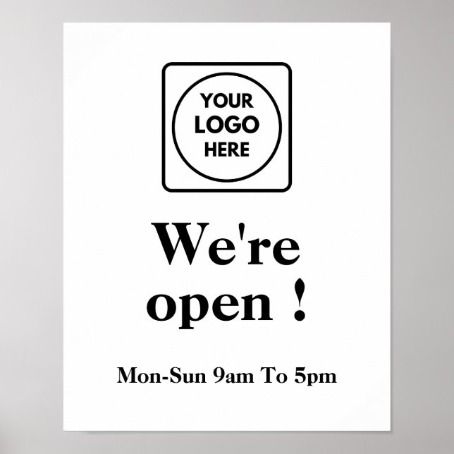 Now Open | Custom Business Logo Opening Hours Poster (Front)