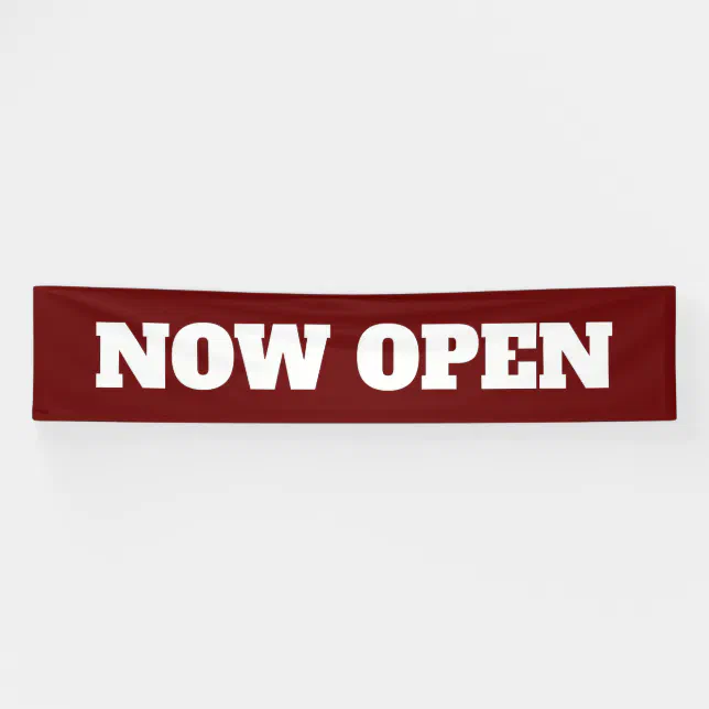 Now Open Custom New Business White Burgundy Red Banner | Zazzle
