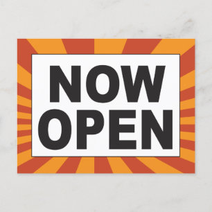 Now Open for business with colorful rays Postcard