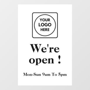 Now Open Logo   White Business Hours Sign Wall Decal