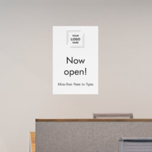 Now Open Sign   Business Logo White  Wall Decal