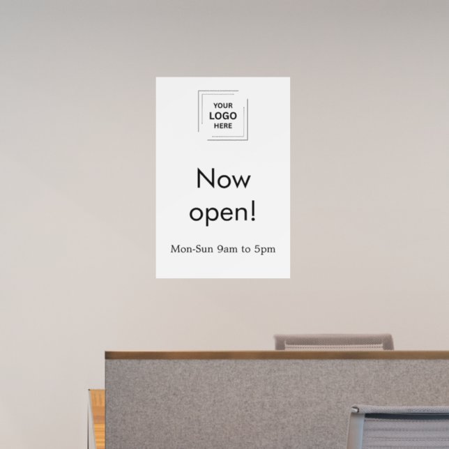 Now Open Sign | Business Logo White  Wall Decal (Office)