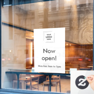 Now Open Sign   Business Logo White Window Cling