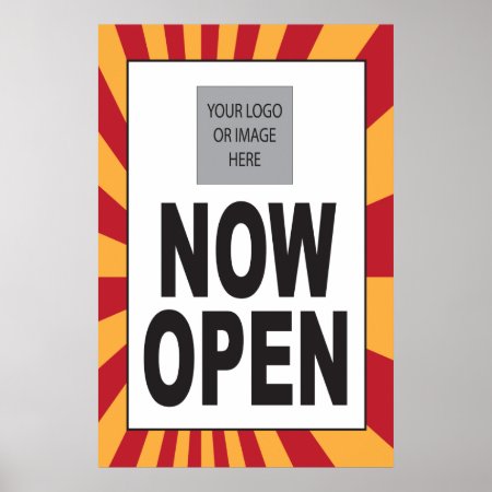 Now Open Sign Poster With Logo