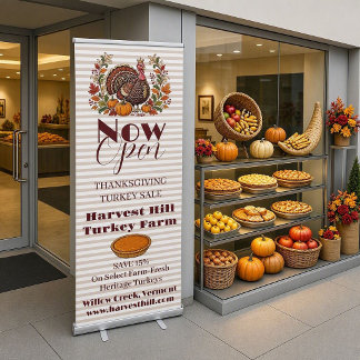 Now Open Stripe Thanksgiving Turkey Sale Business  Retractable Banner