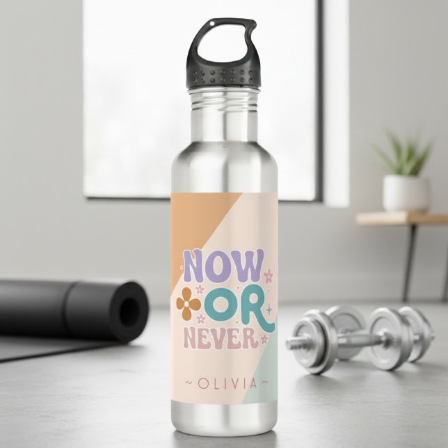 Now Or Never | Inspirational Quote  Stainless Steel Water Bottle (Creator Uploaded)