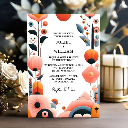 Now Orange 70s 80s 90s Pink Peach Colorful Wedding Invitation