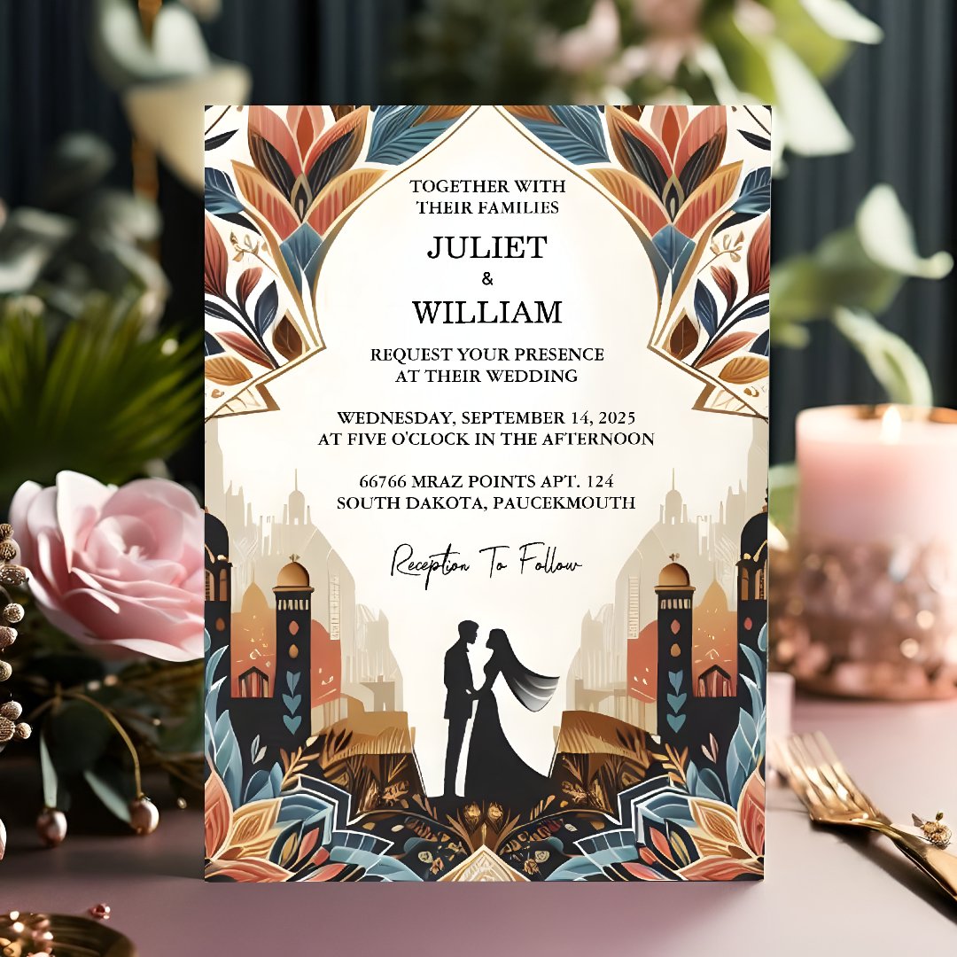 Now Ornate Retro Arabic Exotic Bold Damask                    Wedding Invitation