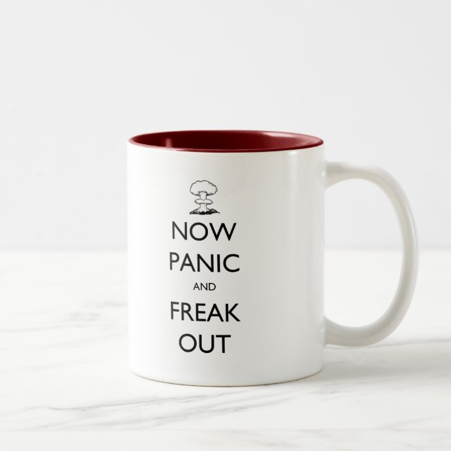 'Now Panic and Freak Out' mushroom cloud mug (Right)