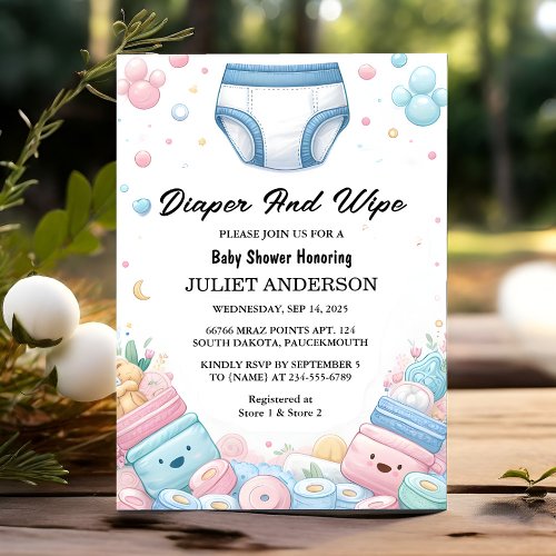 Now Post Dad Pink Blue Diaper And Wipe Baby Shower Invitation