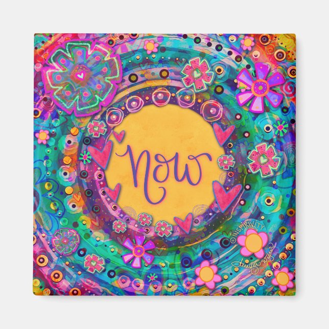Now Pretty Colorful Floral Modern Inspirivity Magnet (Front)
