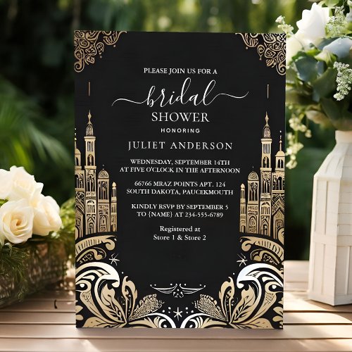 Now Retro Arabic Exotic Bold Damask Bridal Shower Invitation