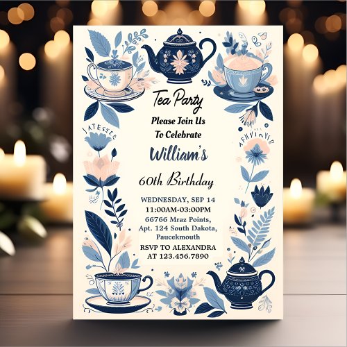 Now Royal Chic Adult Fairy Tea Party 60th Birthday Invitation