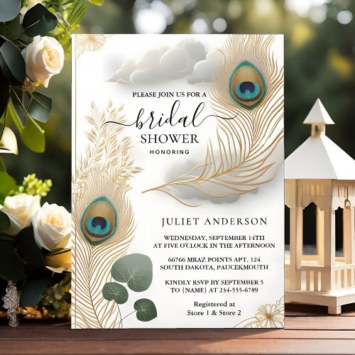 Now Rustic Asian Sky Cloud Peacock Bridal Shower Invitation